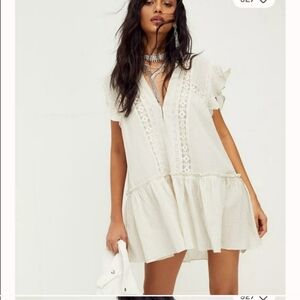 Free People Cream Lace Detail Top